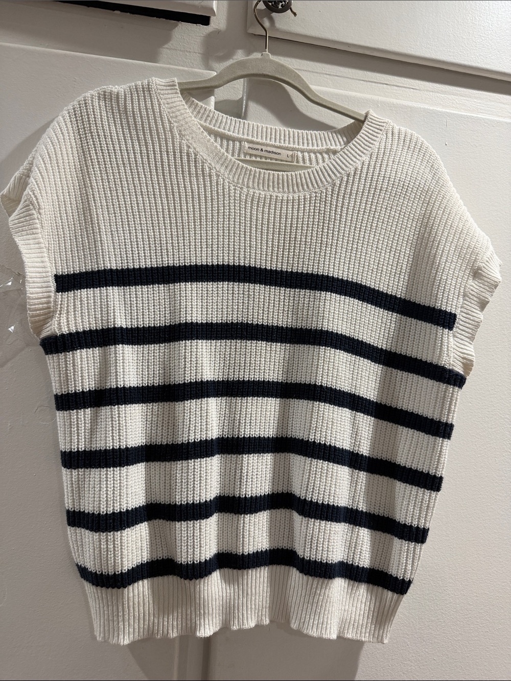 moon & madison White Sweater with Navy Stripes